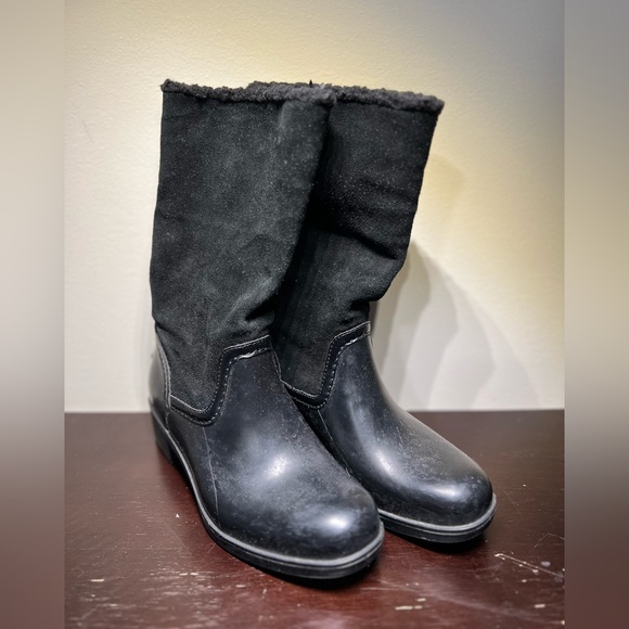 COACH ZENA Suede Rubber Shearling Midcalf Snow Rain Motorcycle Pull on BOOTS 6 - Picture 3 of 10